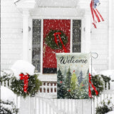 Welcome Winter House Flags Snowy Forest Pine Tree Garden Flag Cardinal Birds Yard Flag Large Christmas Outdoor Flags 28x40 Double Sided for Outside Farmhouse Lawn Decor