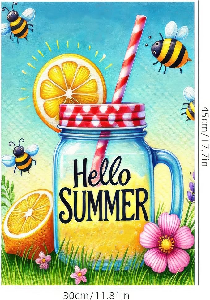 HOMETITUTE Hello Summer Garden Flag Mason Jar Flag 12x18 inch Double Sided Beach Seasonal Flags Yard Outdoor Lawn Decor Rustic Nautical Seasonal Farmhouse Decorations
