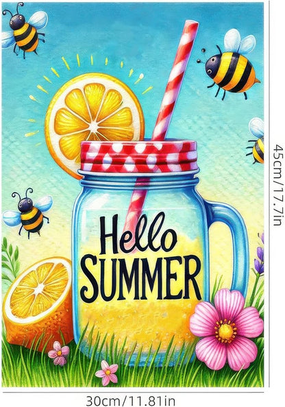 HOMETITUTE Hello Summer Garden Flag Mason Jar Flag 12x18 inch Double Sided Beach Seasonal Flags Yard Outdoor Lawn Decor Rustic Nautical Seasonal Farmhouse Decorations