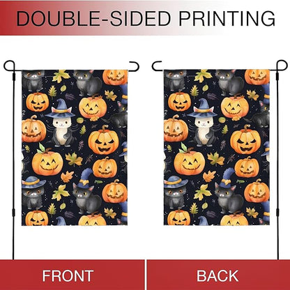Halloween Pumpkin Cat Garden Flag Vertical 12x18 Inch Small Fall Thanksgiving Yard Flag Yard Seasonal Holiday Outdoor Decor