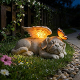 WONDER GARDEN Sleeping Dog Angel Statue with Solar Light - Pet Memorial Stone, in Memory of Dog, Marker Tribute Statues, Resin Guardian Angels, Bereavement Gift