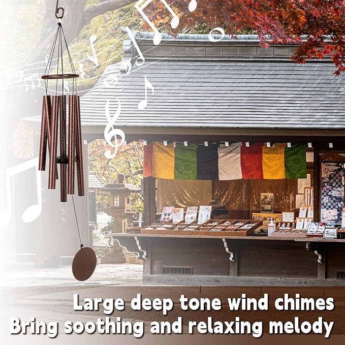Outdoor Wind Chimes 32" Brown Aluminum Wind Chimes for Garden, Patio Decor - Deep Tones Create Zen Atmosphere, Soothing Relaxation Gift for Mom, Dad, Women, Men, Unisex (Brown)