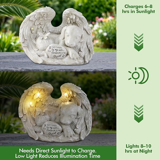 Dog Memorial Gifts, Dog Angel Statue Garden Solar Light, Pet Memorial Figurine