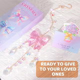 Crystal Suncatchers for Window Pink Bow Ornaments Hanging Clear Wind Chime with Chains for Garden Wedding Girls Mom Room Decor Xmas DIY Gift