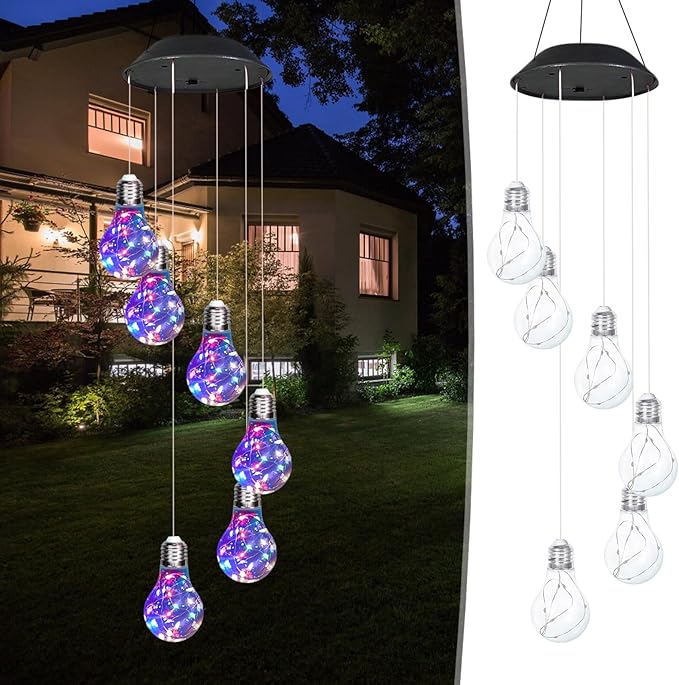 Multicolor Solar Wind Chimes for Outside, Solared Lights Outdoor Wind Chimes, Hanging Solar Powered Bulb Ball Lights for Home Party Yard Garden Christmas Decoration Gifts for Women Mom Grandma Teacher