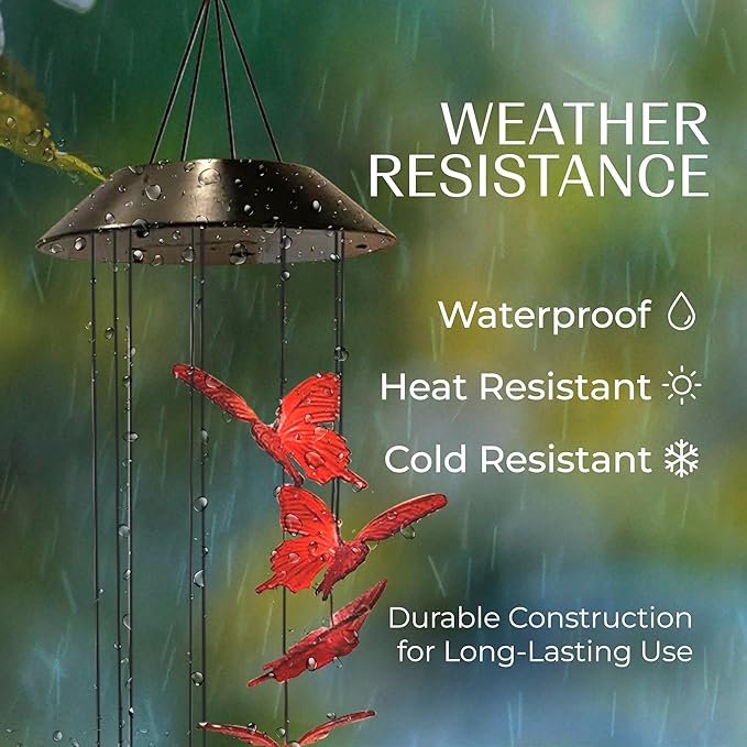 Upblend Outdoors Butterfly Solar Wind Chimes for Outside – Color Changing LED Wind Chimes for Outside, Solar Chimes Outdoor Waterproof – Butterfly, Red