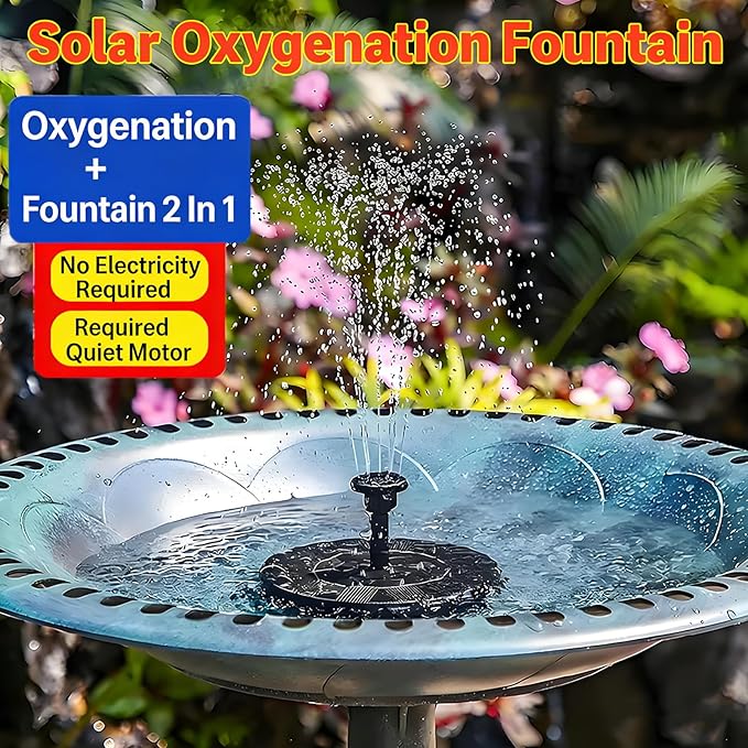 Solar Fountain for Bird Bath, Solar Bird Bath Fountains Pump with 6 Nozzles, 2026 Upgraded Free Standing Floating Solar Powered Water Fountain Pump for Bird Bath, Garden, Pond, Pool and Outdoor