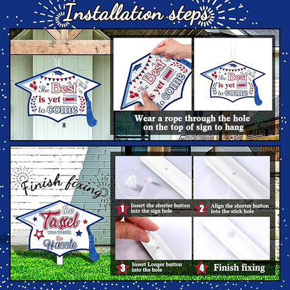 Chunful 12 Pack Graduation Yard Signs Grad Decoration 2026 Happy Graduate Lawn Garden Sign with Stake Congrats Outdoor Plastic Cap Hanging Ornament for Class Pathway Walkway Porch Party(Red Blue)