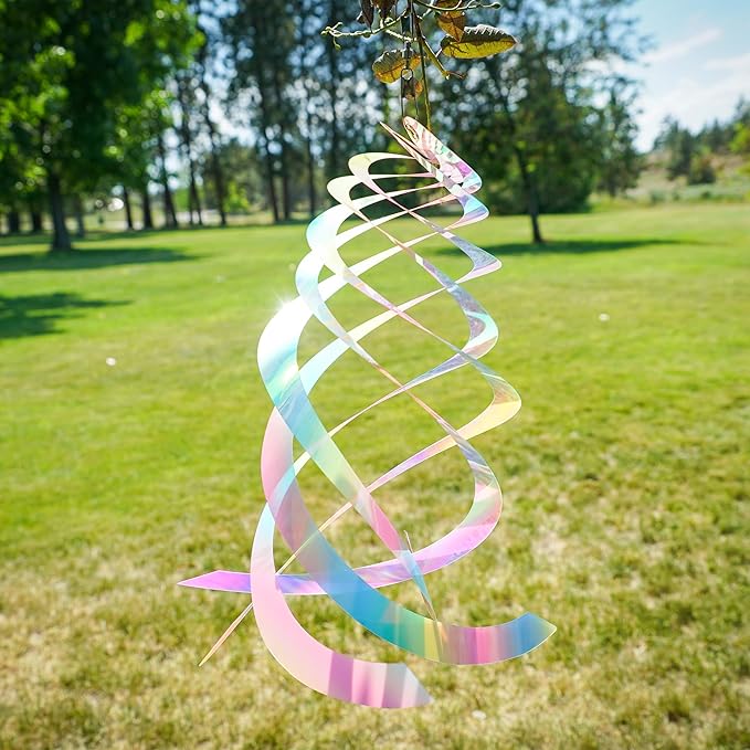 In the Breeze 9162 — Striped Iridescent Crystal Spinner — Suncatcher Wind Spinner for Yards and Gardens, Humane Animal Deterrent…