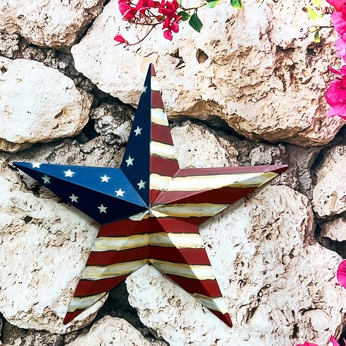 Metal American Flag Barn 3D Star Stripes Patriotic Indoor Outdoor Americana Oudoor Wall Decor (12"X12")