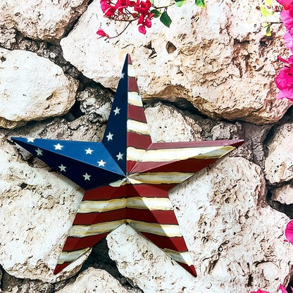 Metal American Flag Barn 3D Star Stripes Patriotic Indoor Outdoor Americana Oudoor Wall Decor (12"X12")