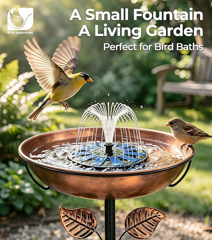 Solar Bird Bath Fountain Pump 5.2" | Floating Solar Fountain with 6V 1.2W Panel | Solar Water Pump for Bird Bath, Pond, Garden & Outdoor Water Features | 5 Spray Patterns