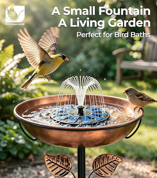 Solar Bird Bath Fountain Pump 5.2" | Floating Solar Fountain with 6V 1.2W Panel | Solar Water Pump for Bird Bath, Pond, Garden & Outdoor Water Features | 5 Spray Patterns