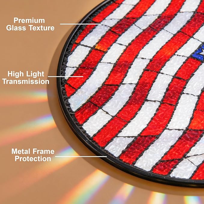 Stained Glass Window Hanging Suncatchers with Patriotic American Flag 12.6", Vibrant Glass Panel with Metal Chain for Home Decor Gift for Women Mother's Day, Birthday, Men, and Mom