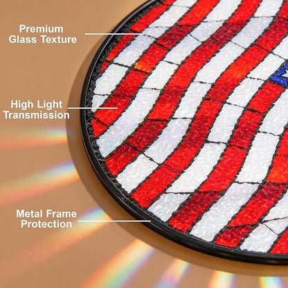 Stained Glass Window Hanging Suncatchers with Patriotic American Flag 12.6", Vibrant Glass Panel with Metal Chain for Home Decor Gift for Women Mother's Day, Birthday, Men, and Mom