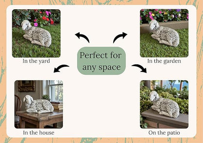 Lamb Laying Statue Concrete Sheep Outdoor Sculpture Painted Figure Farm Animal Figurine Cement Yard Decoration Lawn or Patio Stone Ornament Farmhouse Art
