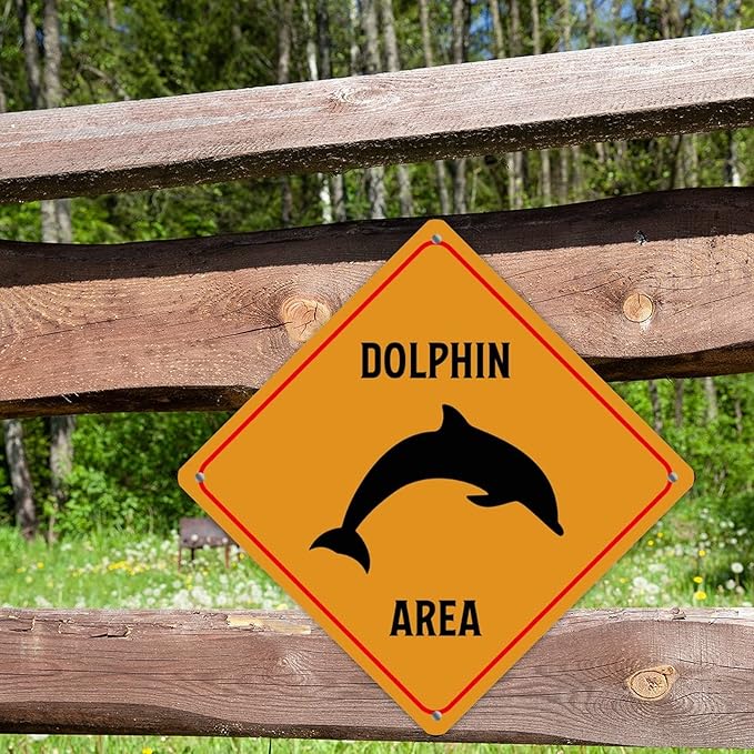 Dolphin Crossing Xing Sign Beware of Dolphin Metal Sign Ocean Animal Funny Warning Sign Crossing Zone Sign for Farm Yard Front Door Indoor Outdoor Street Sign 10x10in