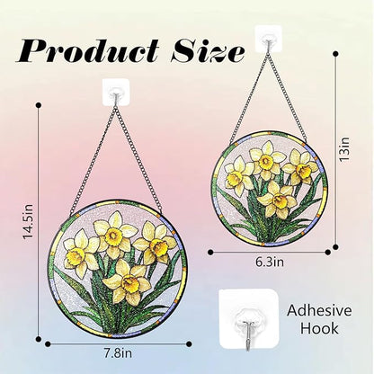 Stained Glass Suncatchers Window Hanging, Narcissus Flower Sun Catchers Indoor Window Stained Glass Hanging Garden Decor, Birthday Gifts for Mom Grandma Aunt Sister Bestie 7.8 in