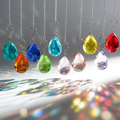 H&D HYALINE & DORA 10pcs Bauhinia Crystal Suncatcher Prisms Chandelier Beads Replacement 38mm Hanging Crystals Ornament Pendant for Window Wedding Party Decor,Cyan Blue