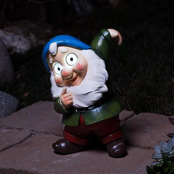 Blazin' Outdoor Garden Decorations Gnome | Solar Patio Decorations - Yard Ornaments | Solar Elf Figurine for Terrace, Balcony, Deck | Weather Resistant | Patio Gift | Auto On/Off - (Green)