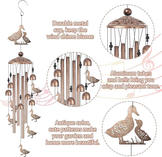 Romart Duck Wind Chimes for Outside, Duck Gifts for Women Men Mom Wife Grandma Birthday Sympathy Memorial Windchimes for Outdoors Indoors, Garden, Patio, Home, Porch, Yard Decorations