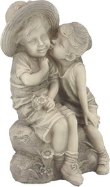 Design Toscano Boy and Girl Garden Decor Statue ,14 Inch, Polyresin, Antique Stone