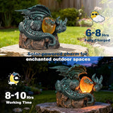 Solar Dragon Garden Decor - Dragon Statue Outdoor with Egg Light - 6.8 inch Porch Decor & Lawn Ornaments, Perfect Patio Decor, Yard Decorations Outdoor