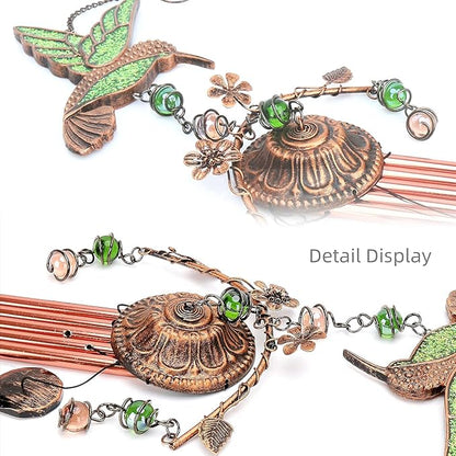 Wind Chimes - Green Hummingbird Wind Chimes for Outside Deep Tone 34 inches 5 Aluminum Tubes, Birthday, Memorial, Hummingbird Gifts for Mom, Grandma, Decorations for Home, Garden, Patio, Backyard