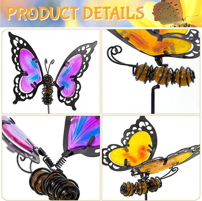 Butterfly Garden Stakes,Butterfly Kit Made of Glass and Metal,Colorful Butterflies Garden Decorations Can Make the Garden Full of Color and Vitality. (Yellow and Purple)