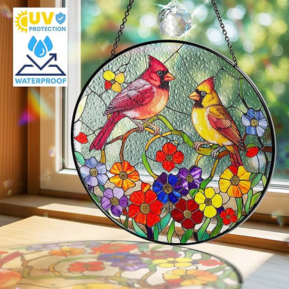 Cardinal Stained Glass Suncatcher for Window Hanging, Red Birds Home Decor, Stained Glass Cardinal Ornament for Bird Lovers, Mom, Grandma, Memorial and Sympathy Gift