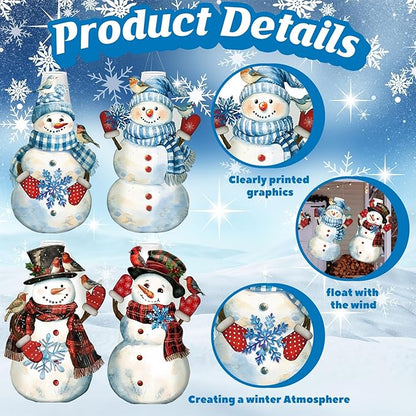 Moucuny 4 Pcs Winter Windsocks 3D Hanging Snowman Windsocks Cute Waterproof Snowman Wind Sock Flags for Winter Yard Garden Decorations