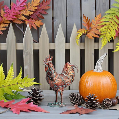 Metal Rooster Yard Decor 15.7" L x 18.8" H Large Outdoor Chicken Sculpture Yard Art Antique Copper Garden Statues for Backyard Patio Lawn Home Farmhouse Kitchen Decorations