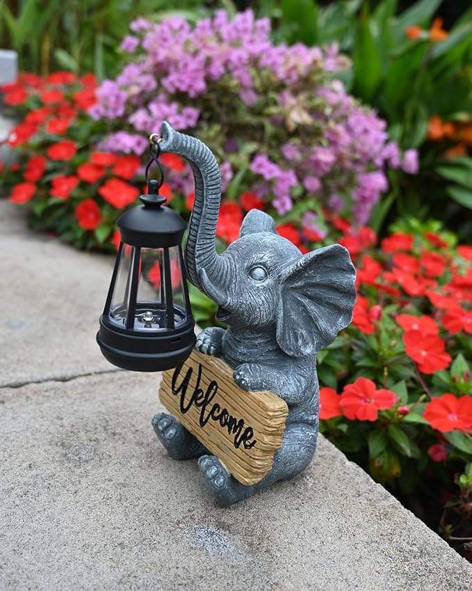 KVR Solar Elephant Garden Lights, Outdoor Welcome Statue Decor for Patio Yard, Birthday Gift for Women Mom Grandma (2026 New Gift Ready) (Black)