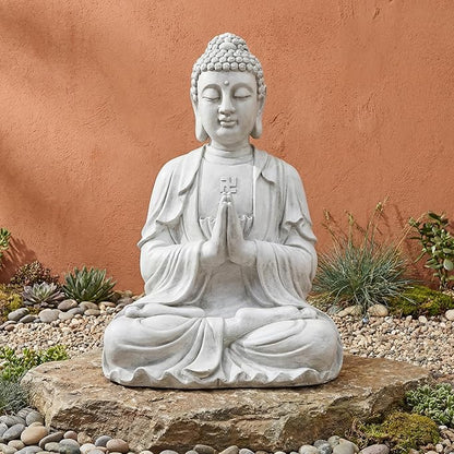 Sculptures Buddha Statue, Garden Statues 23.6 Inch Tall, Large Magnesium Oxide Praying Buddha Sculpture Indoor & Outdoor, Spiritual Statue for Home Decor Yard Porch Patio, White