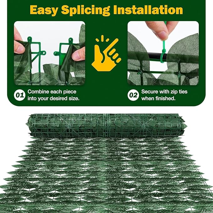 Artificial Ivy Privacy Fence Screen - 140''(L) x 60''(W) Realistic Greenery Wall Panels Green Leaves for Outdoor Balcony, Patio or Garden Decor, Faux Grass Backdrop Panel