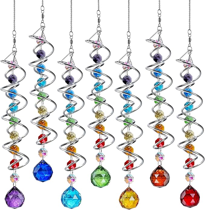 7 Chakra Crystal Sun Catcher Hanging Crystal Prisms Ornaments with 20mm Rainbow Beads for Window Garden Indoor Home Decor