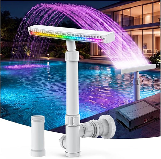 Solar Pool Fountain Waterfall: Pools Fountains for Inground and Above Ground, with 8 Color LED Lights, Newly Refined Streamlined Design, Emote Control Pool Sprayer