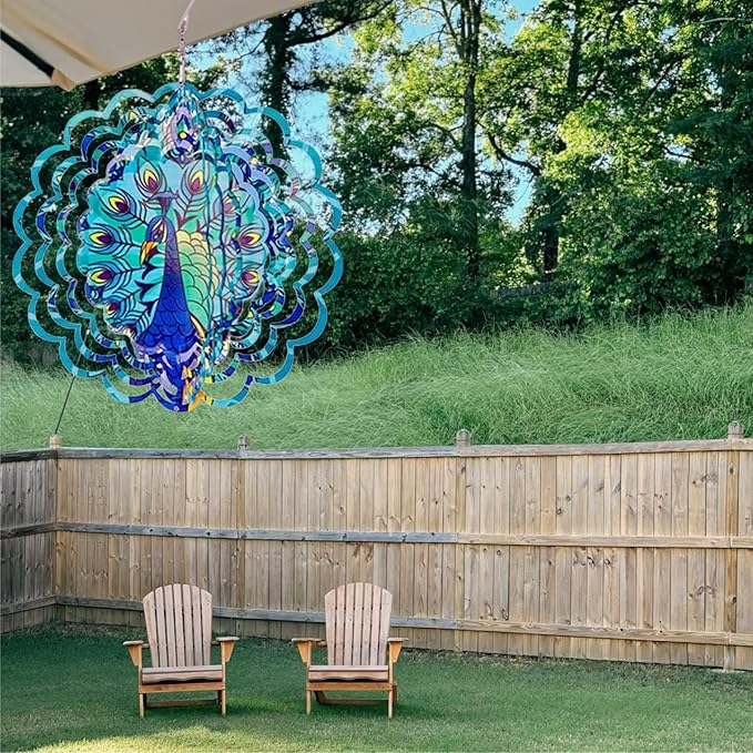 Metal Wind Spinners Outdoor Hanging Wind Spinner for Yard and Garden Decor for Outside,12In 3D Stainless Steel Peacock Wind Chime Christmas of Gifts for Women Mom