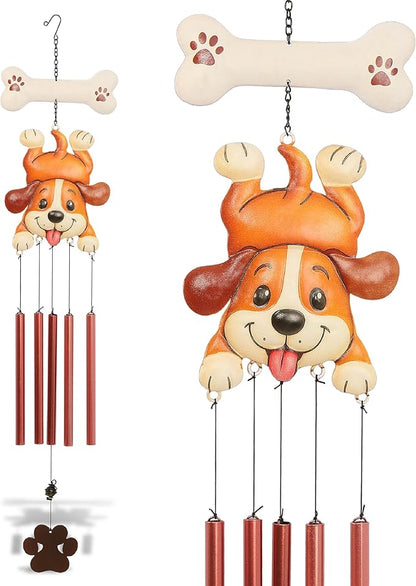 CoTa Global Cute Beagle Puppy Wind Chime - Brown and White Dog Hanging Decor with Copper Tone Wind Chime Tubes, Indoor, Outdoor, Porch, Patio, Yard, or Garden Decoration - 31.5 Inches