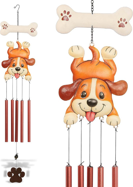 CoTa Global Cute Beagle Puppy Wind Chime - Brown and White Dog Hanging Decor with Copper Tone Wind Chime Tubes, Indoor, Outdoor, Porch, Patio, Yard, or Garden Decoration - 31.5 Inches