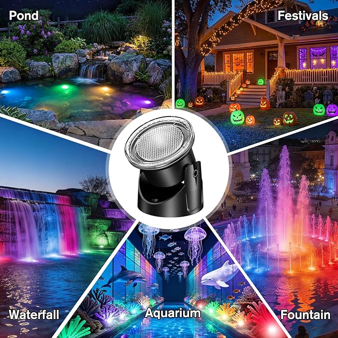 POPOSOAP 6-Head RGB Underwater Pond Lights, IP68 Waterproof LED Lights with Remote Control, Timer & Memory Function Fountain Lights for Pond Fountain Waterfall Aquarium Pool Outdoor Decoration