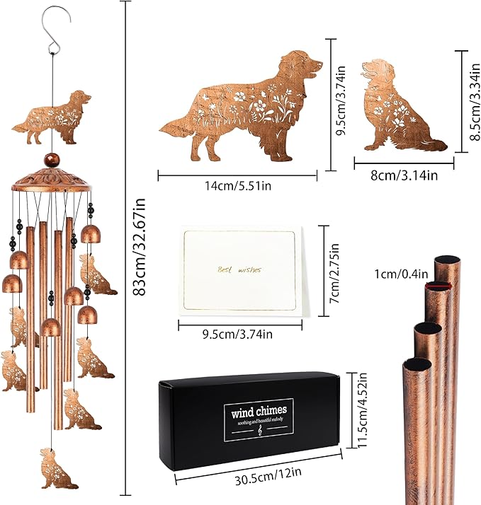Golden Retriever Wind Chimes for Outside, Golden Retriever Gifts for Women Men Metal Windchimes Outdoors, Dog Home Garden Patio Yard Decor