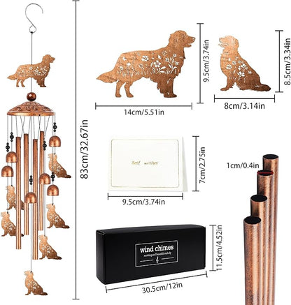 Golden Retriever Wind Chimes for Outside, Golden Retriever Gifts for Women Men Metal Windchimes Outdoors, Dog Home Garden Patio Yard Decor