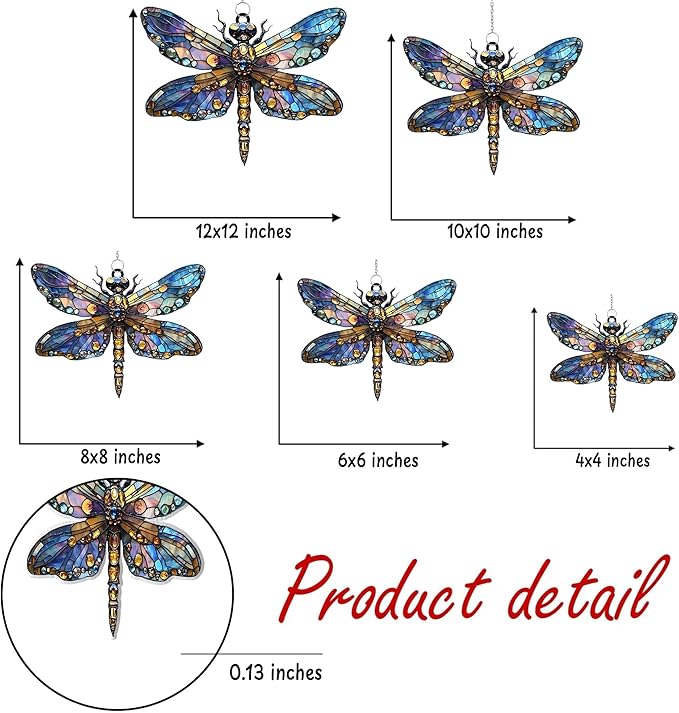 Dragonfly Acrylic Suncatcher, Bohemian Suncatchers for Window Hanging Ornament, Stained Glass Effect Indoor Outdoor Garden Decor for Dragonfly Lovers, Gifts for Mother's Day, Mom, Grandma, Wife, Women