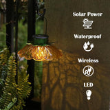 XUWEN Hanging Solar Lantern Outdoor - Yellow Solar Flower Lights with Crackle Globe Glass, Hanging Lanterns Decorative Outdoor for Walkway Pathway Patio Yard, Christmas Housewarming Gifts for Women.