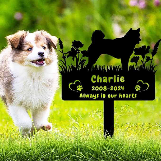 Custom Husky Dog Memorial Grave Marker,Personalized Flora Dog Memorial Garden Stake,Dog Memorial Plaque Burial Stake Engraved Sign,Dog Sympathy Grave Stake,Dog Memorial Statue Headstone