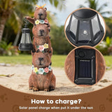 Capybara Solar Garden Statue, Outdoor Capybara Statue with Flower Decoration & Lantern Light, Funny Triple Capybara Decor for Women, Capybara Figurine for Yard Garden Patio Lawn Ornaments