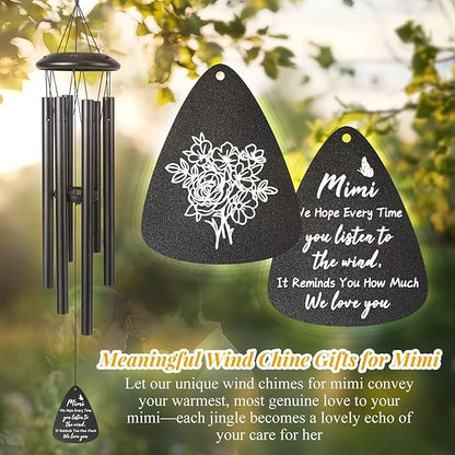 Gifts for Mimi, 25''Wind Chimes Black, Mimi Birthday Gifts from Grandkids, Thanksgiving, Ideas of Decorations for Outside, Patio, Garden or Yard