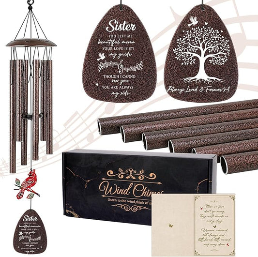 Memorial Gifts for Loss of Sister - 36'' Memorial Wind Chimes for Outside, Sympathy Bereavement Condolence Grief Remembrance Funeral Gifts for Loss of Sister Love One, with S Hook Card