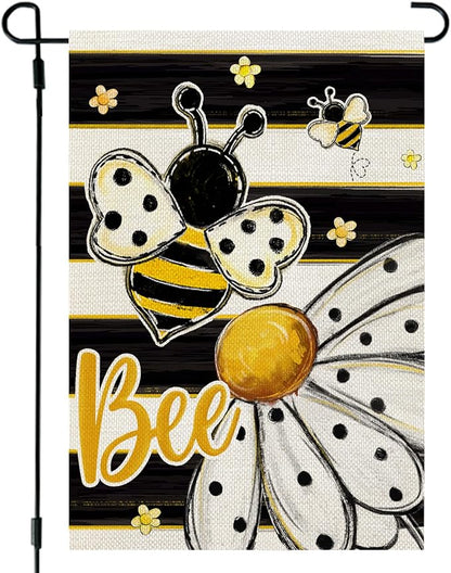 CROWNED BEAUTY Spring Summer Garden Flag Daisy Bee 12x18 Inch Double Sided Small Floral Seasonal Holiday Decoration for Outdoor Lawn Yard